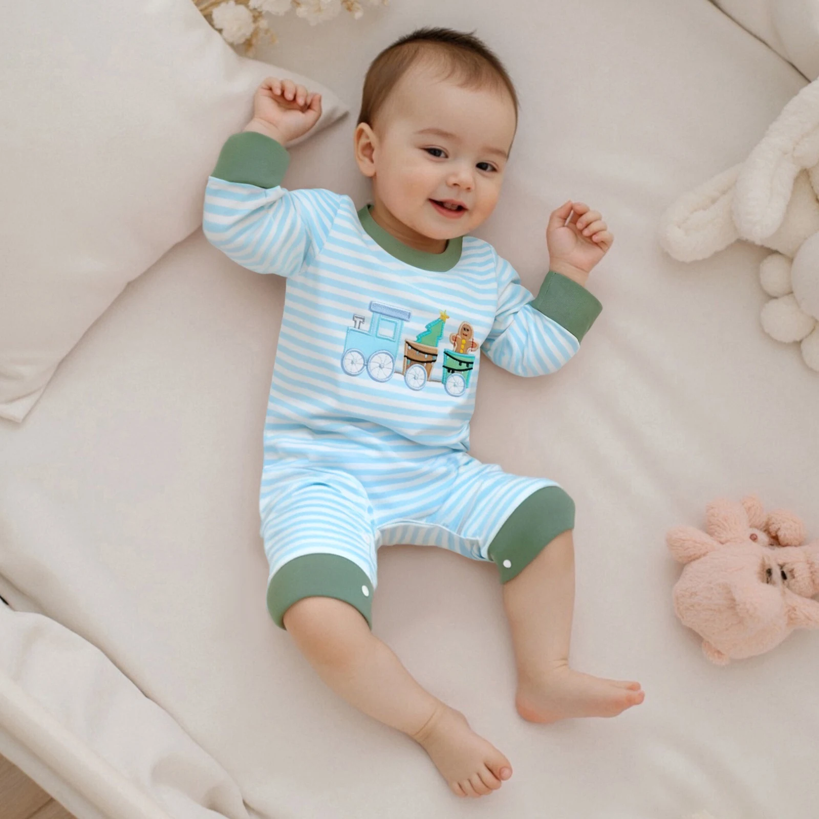 Tregren mameluco bebé recién nacido de rayas bordadas para Navidad