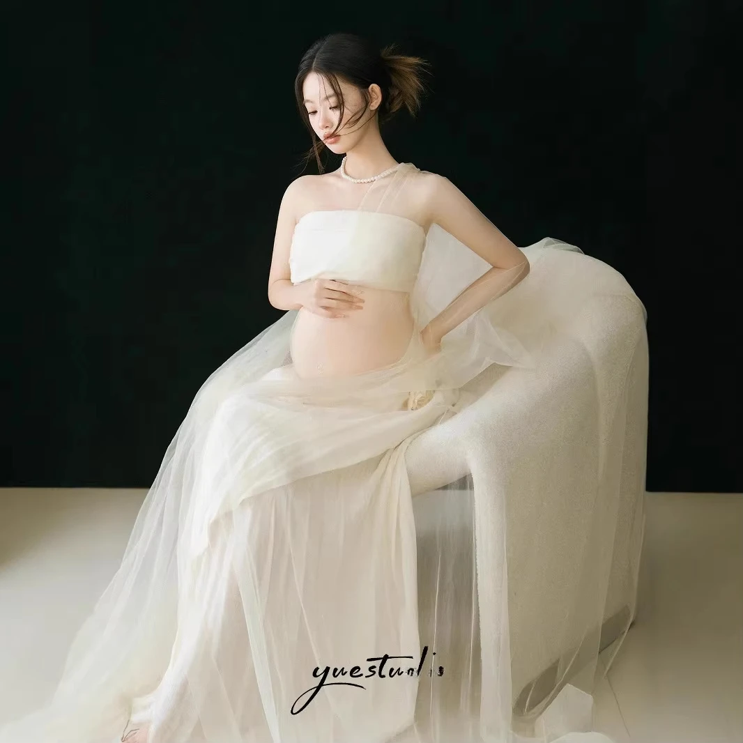 Vestido de maternidad para sesión de fotos blanco con velo - imagen 5