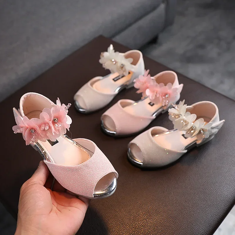 Sandalias infantiles para niñas de princesa con flores y pedrería - imagen 4