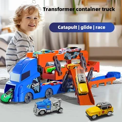Coche de juguete transformable plegable con contenedor y taxi