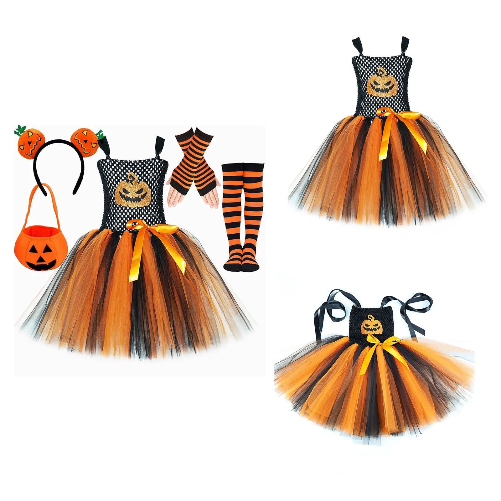 Vestido de tutú de malla con estampado de calabaza