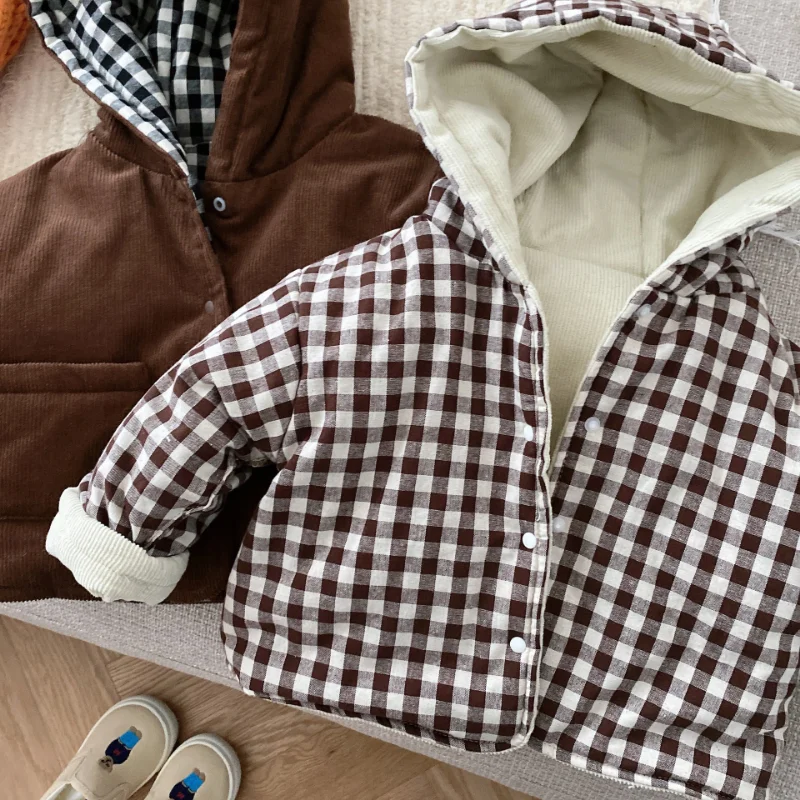 Chaqueta de pana a cuadros para bebé informal en invierno - imagen 2