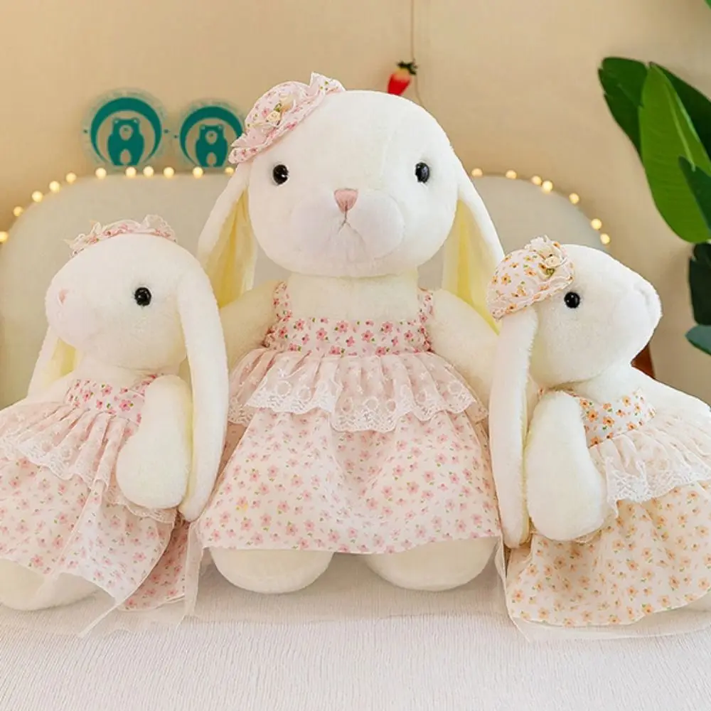 Peluche de conejo de orejas largas con falda floral para hogar - imagen 2