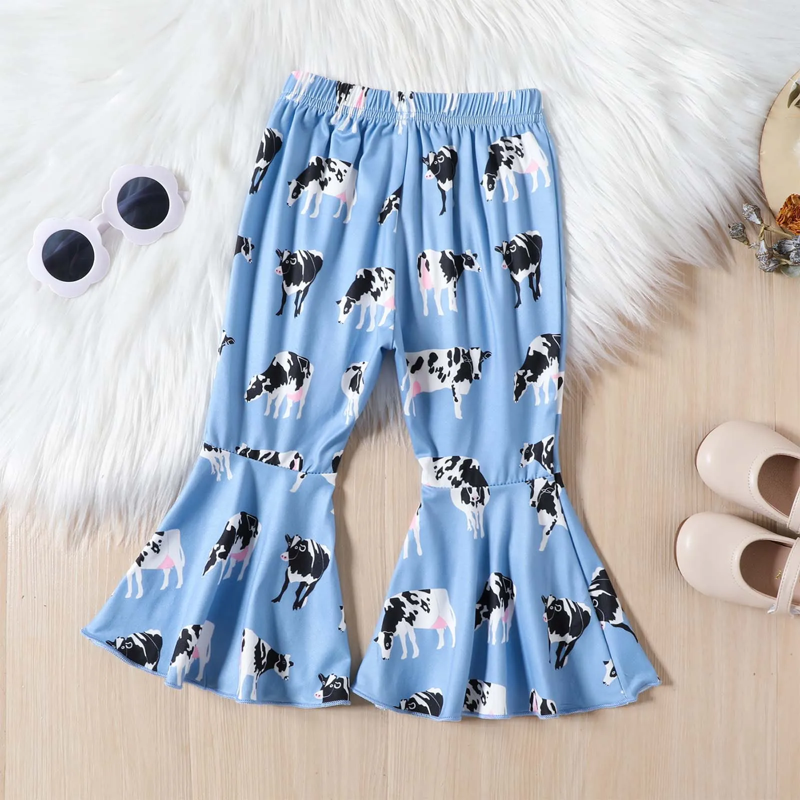 Conjunto primavera otoño niñas tops volantes y pantalones acampanados - imagen 3