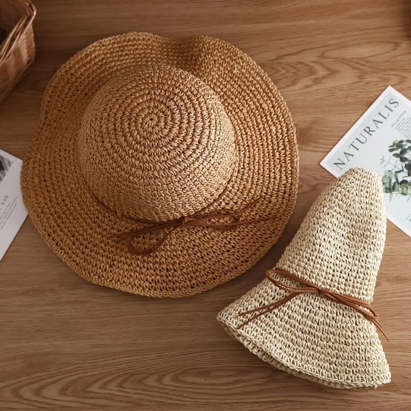 Sombrero de paja Dayan plegable con lazo transpirable para playa - imagen 3