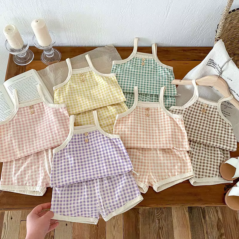 Conjunto verano algodón para bebé y niño – Camiseta y shorts a cuadros - imagen 5