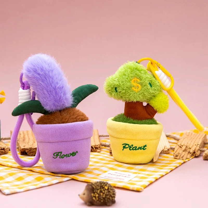 Llavero peluche de cactus y tulipán en maceta colgante para bolso - imagen 2