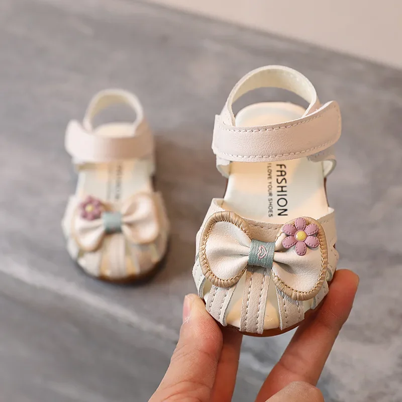 Sandalias verano con lazo para niña - Beige y rosa - imagen 4