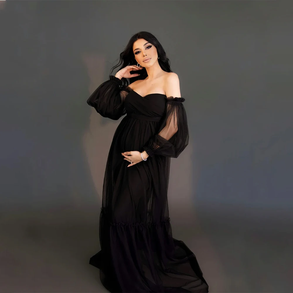 Vestido de maternidad de tul con manga abombada para sesión de fotos