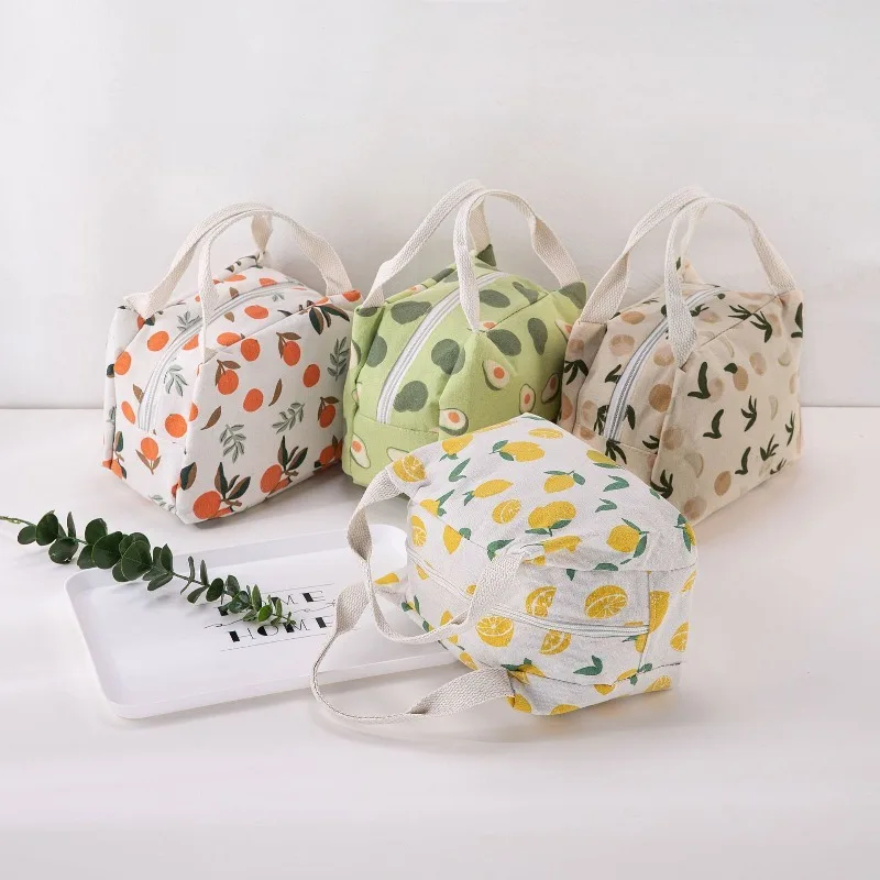 Bolsa de almuerzo aislada loneta con frutas reutilizable