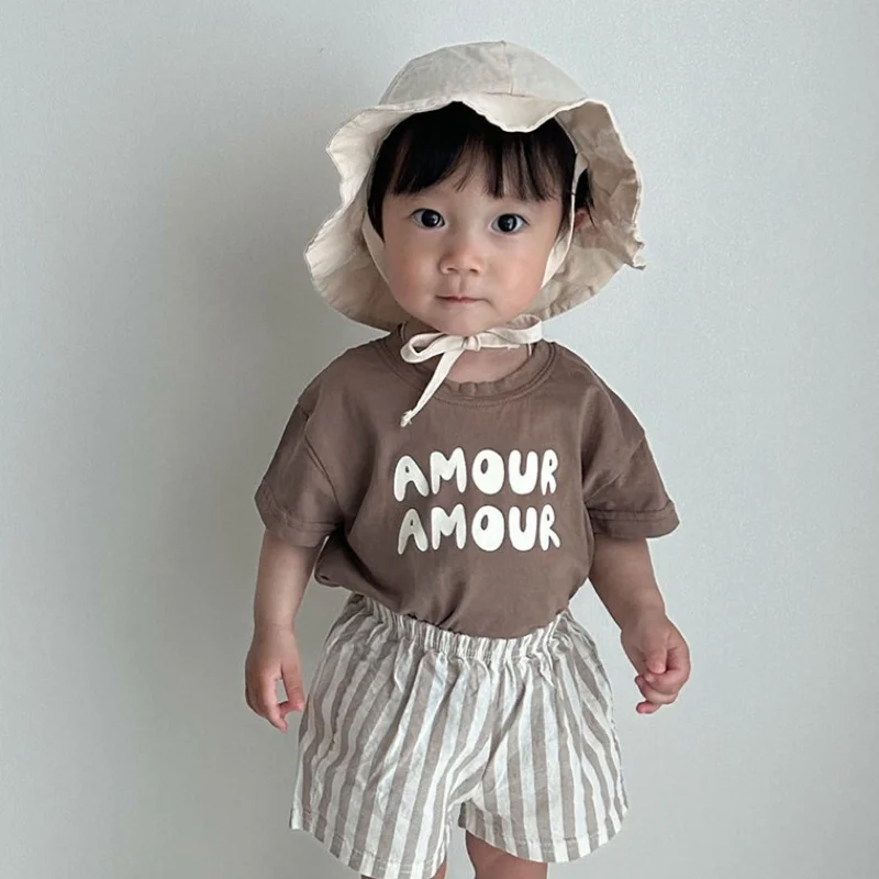 Camiseta verano bebé e infantil con letras, manga corta estilo coreano - imagen 4