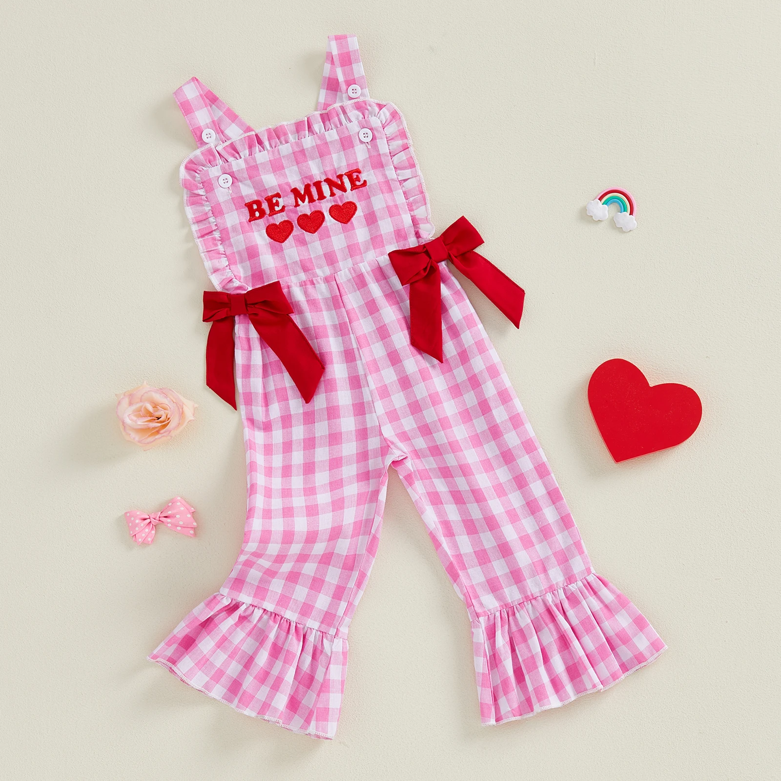 Tregren pelele bebé San Valentín a cuadros con corazón bordado y volantes - imagen 3