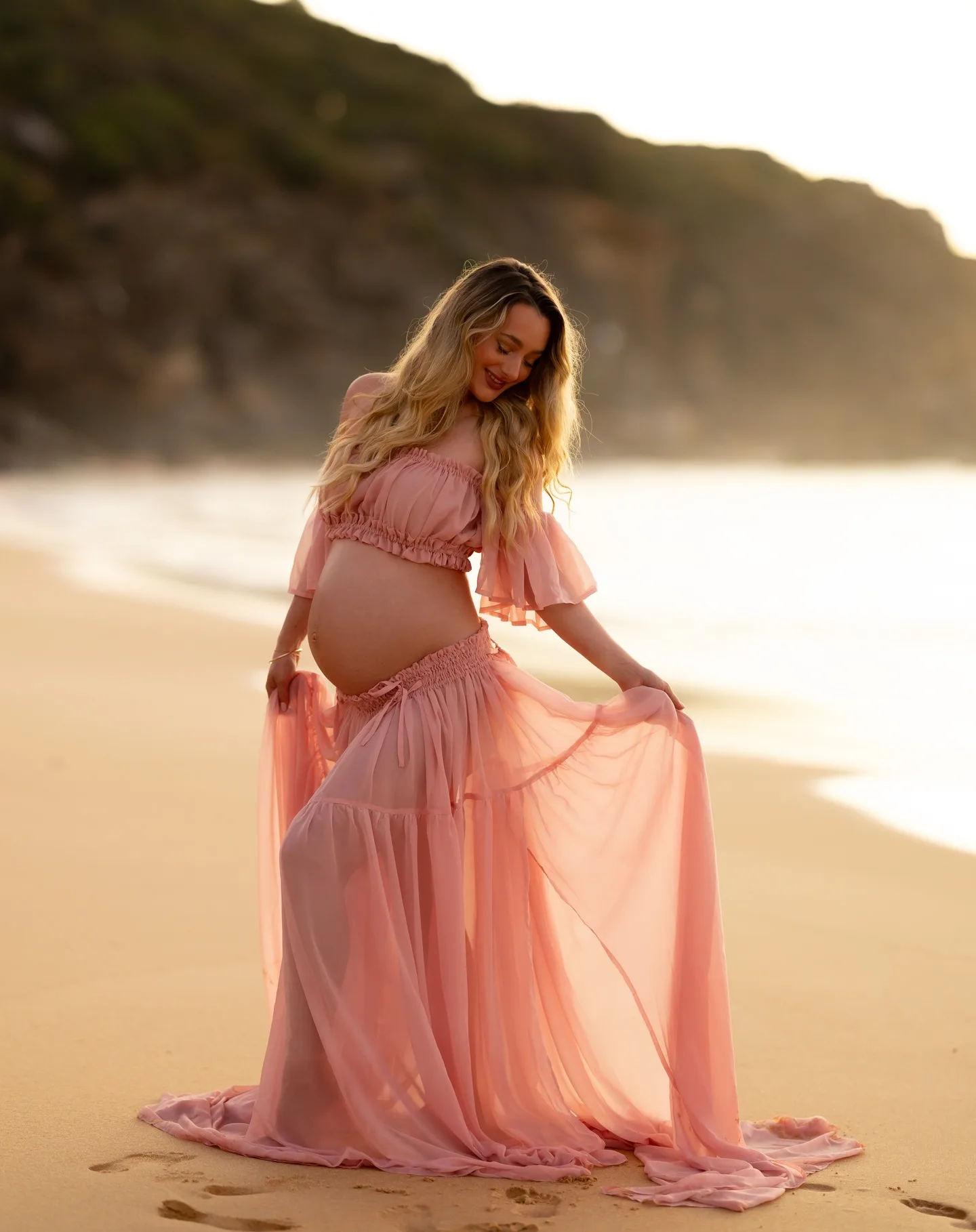 Vestido premamá de gasa para sesión fotográfica, falda larga - imagen 3