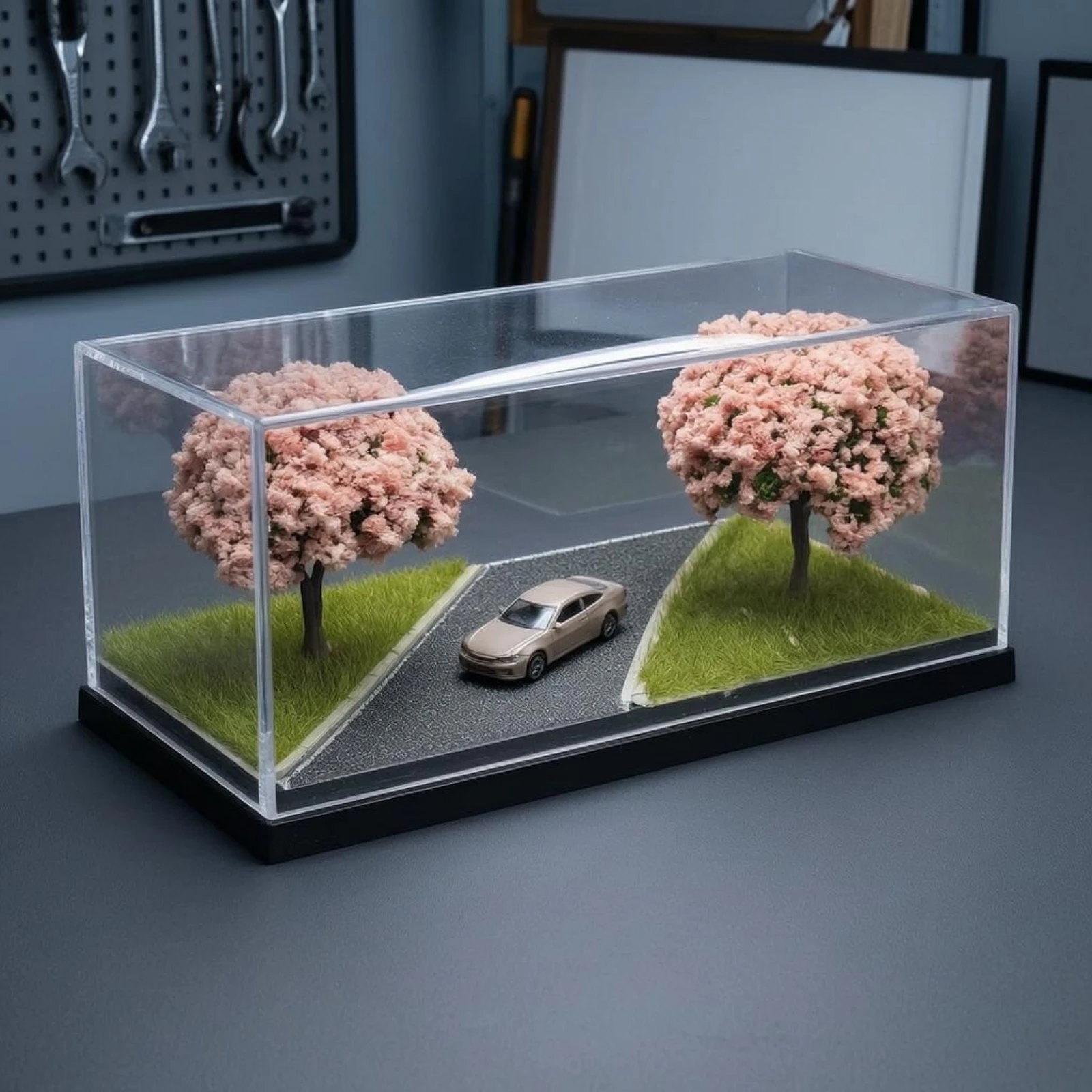 Diorama de flor de cerezo con miniatura de coche en acrílico - imagen 4