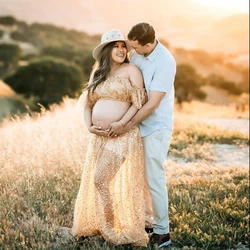 Vestido de maternidad para fotos con malla transparente y pedrería