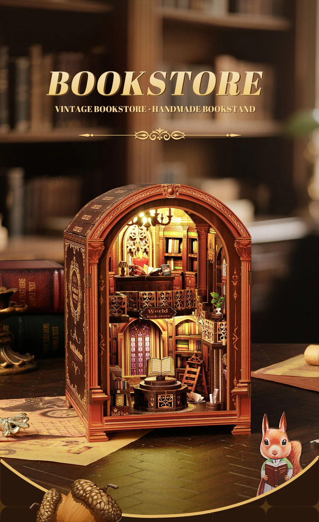 Cabina de librería en maqueta con luz LED