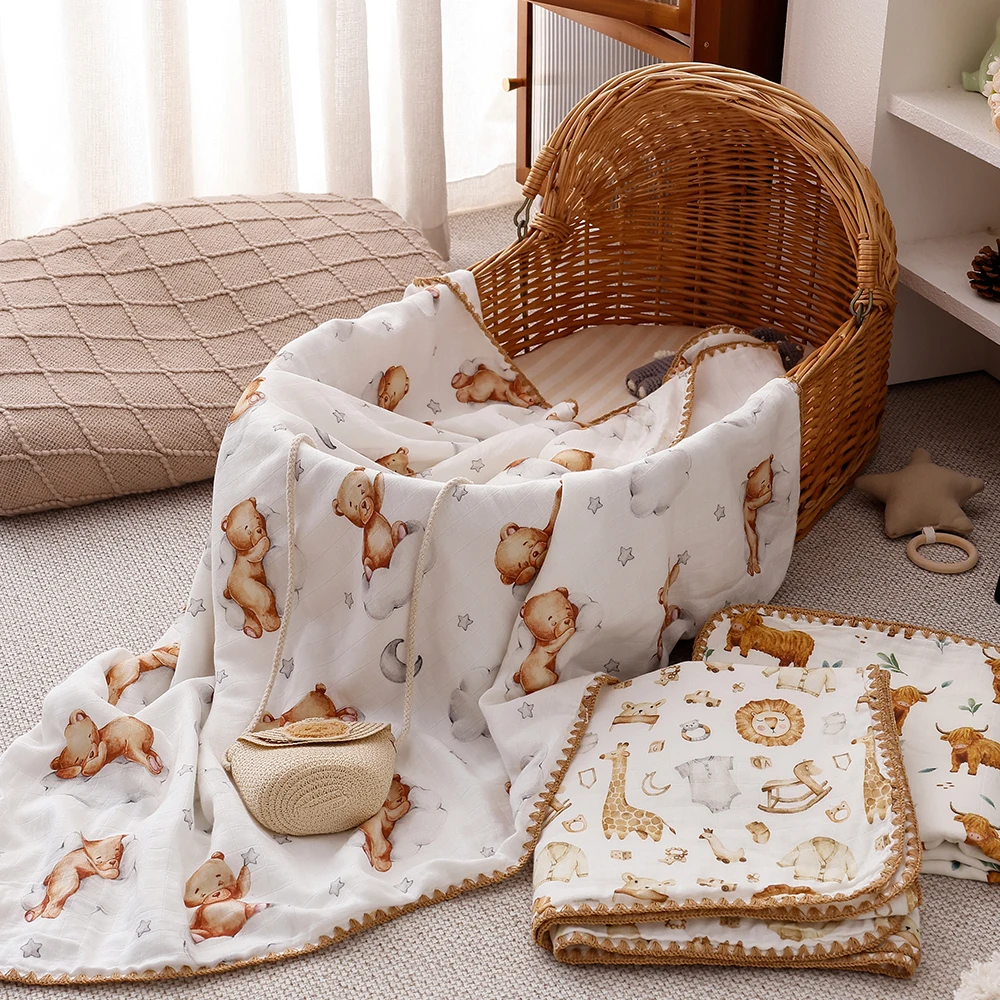 Elinfant Manta de bebé ligera algodón estampado bambú para verano - imagen 5