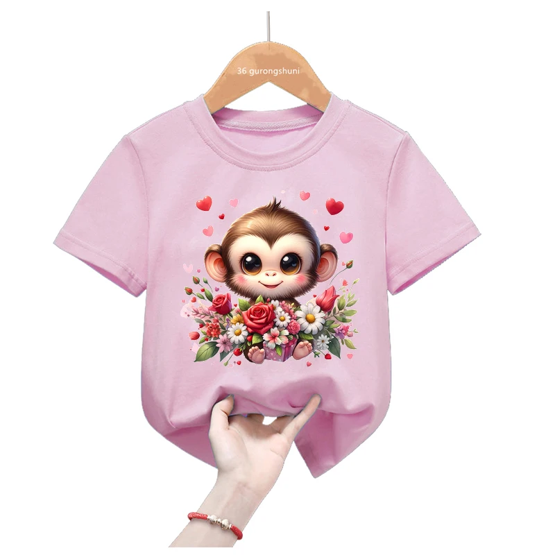 Loves Rose camiseta rosa mono para niña estilo kawaii - imagen 3