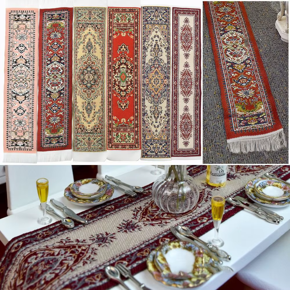 Alfombra multicolor tejida en miniatura con estilo turco para casa de muñecas