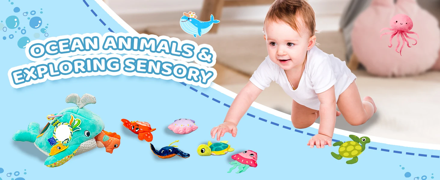 Peluche ballena Ocean Friends con sonajero y espejo