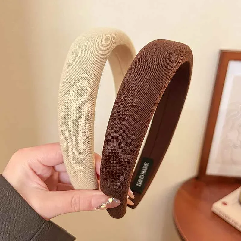 Diadema ancha de esponja lisa para el pelo y lavado facial - imagen 3