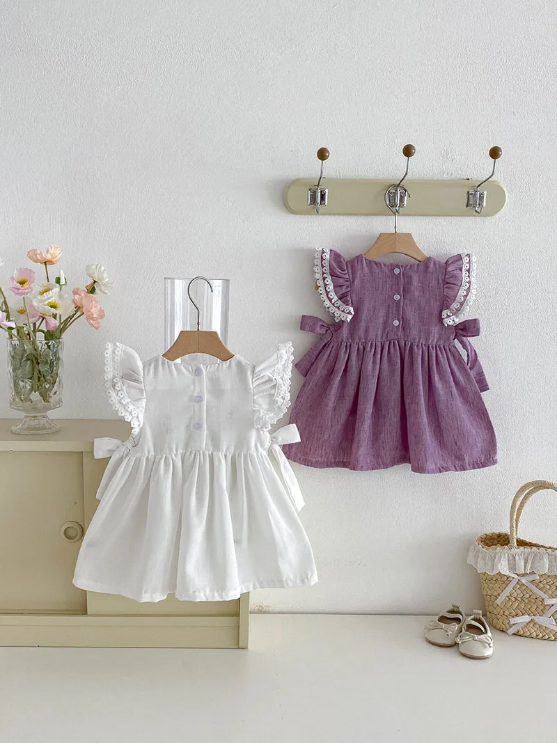 Vestido de verano bebé con encaje y flores bordadas holgado - imagen 3