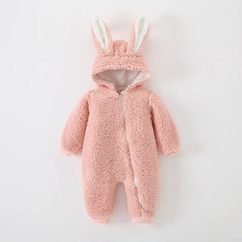 Mono de lana grueso con cremallera y capucha para bebé en invierno