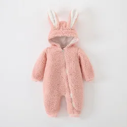 Mono de lana grueso con cremallera y capucha para bebé en invierno