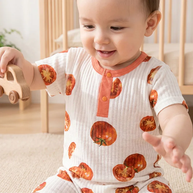Monos de bebé verano finos y holgados con estampado galleta y tomate