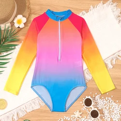 Camiseta de baño con cremallera manga larga para niñas degradada