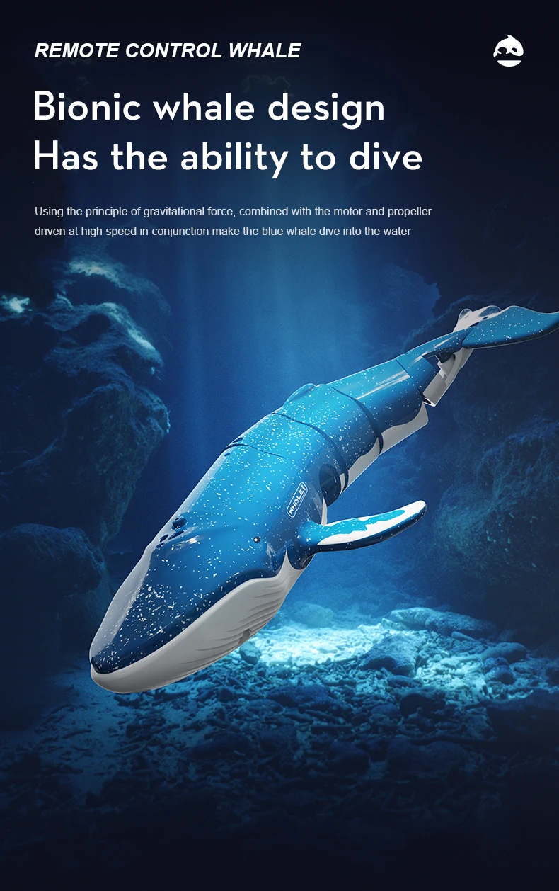 Ballena RC estilo submarino con diseño realista