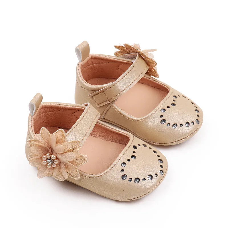 Zapatos primeros pasos antideslizantes – Cuero PU con flores para niña - imagen 3