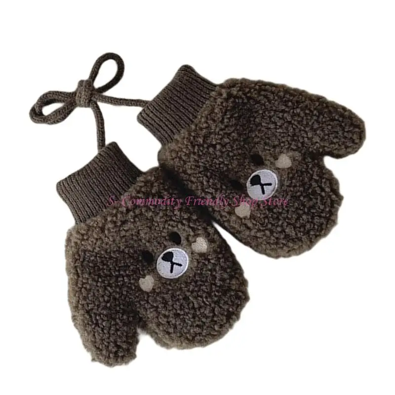 Guantes infantiles con forro y diseño de oso, correa para el cuello - imagen 4