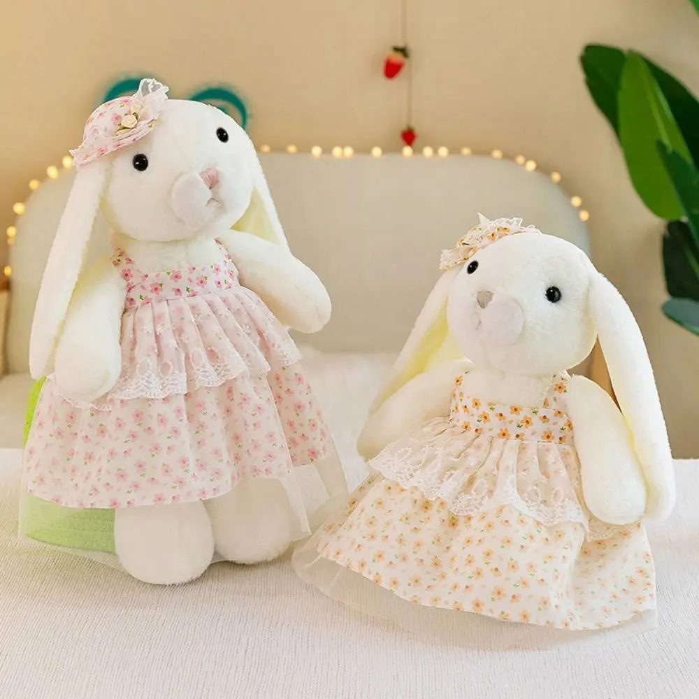 Peluche de conejo de orejas largas con falda floral para hogar - imagen 4