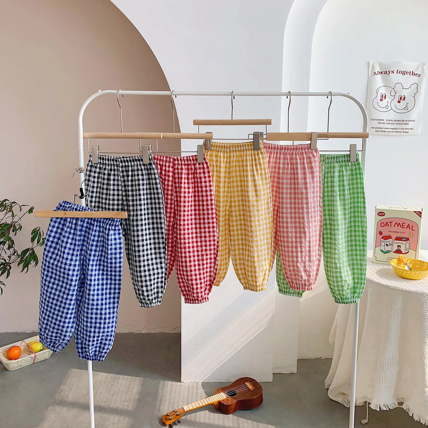 Pantalones bombachos a cuadros ligeros de verano para niñas - imagen 3