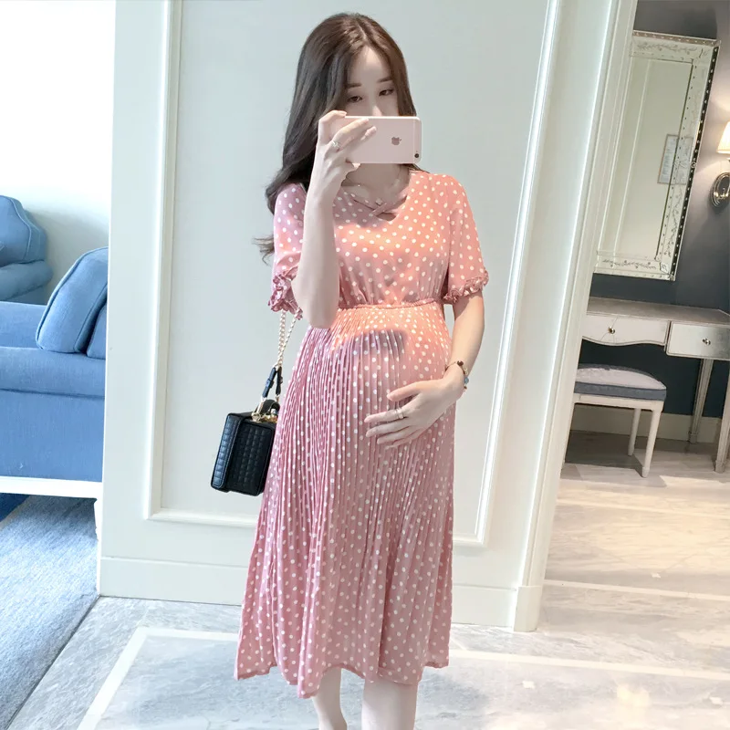Vestido de maternidad veraniego informal cuello pétalo y manga globo - imagen 4