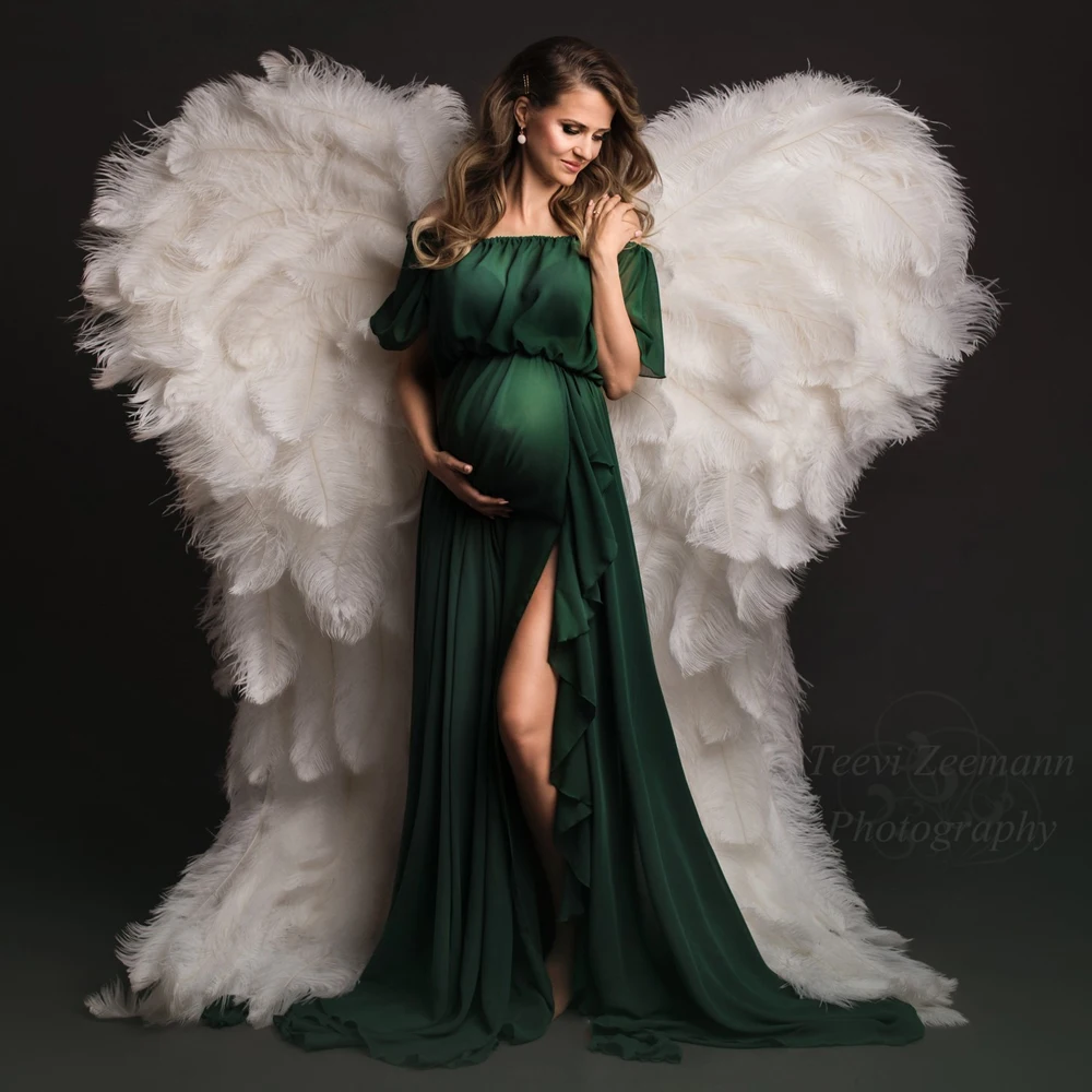 Vestido de embarazo bohemio en gasa con volantes en mangas - imagen 4