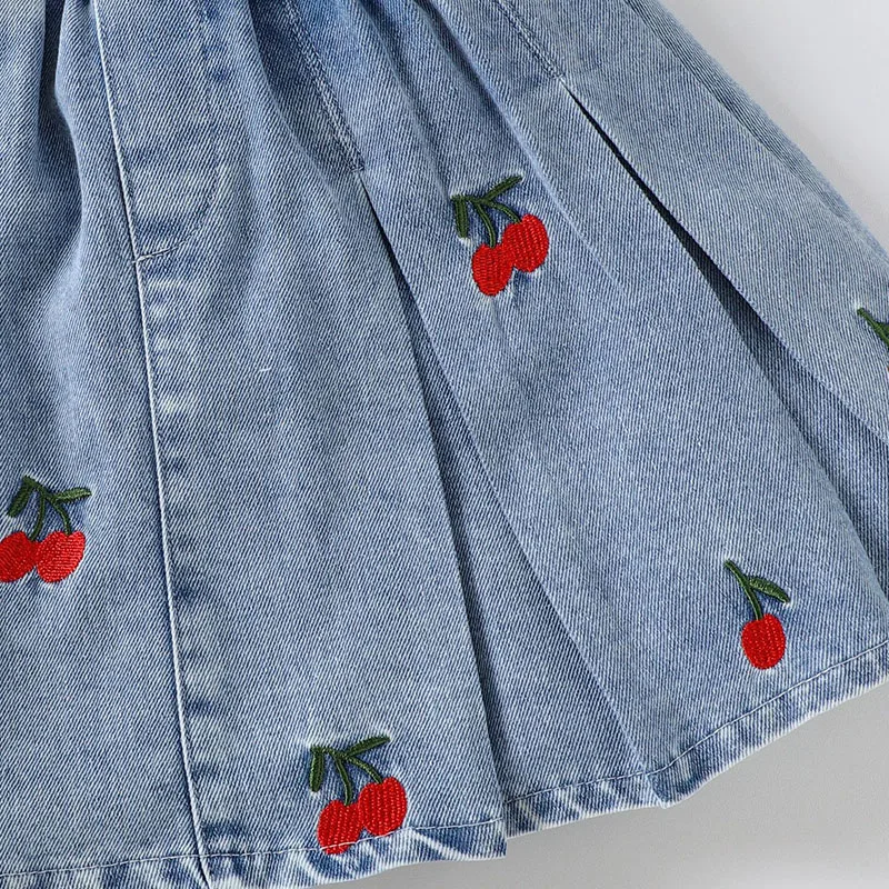 Ropa de verano vaquero cereza para bebé – Top azul falda - imagen 3
