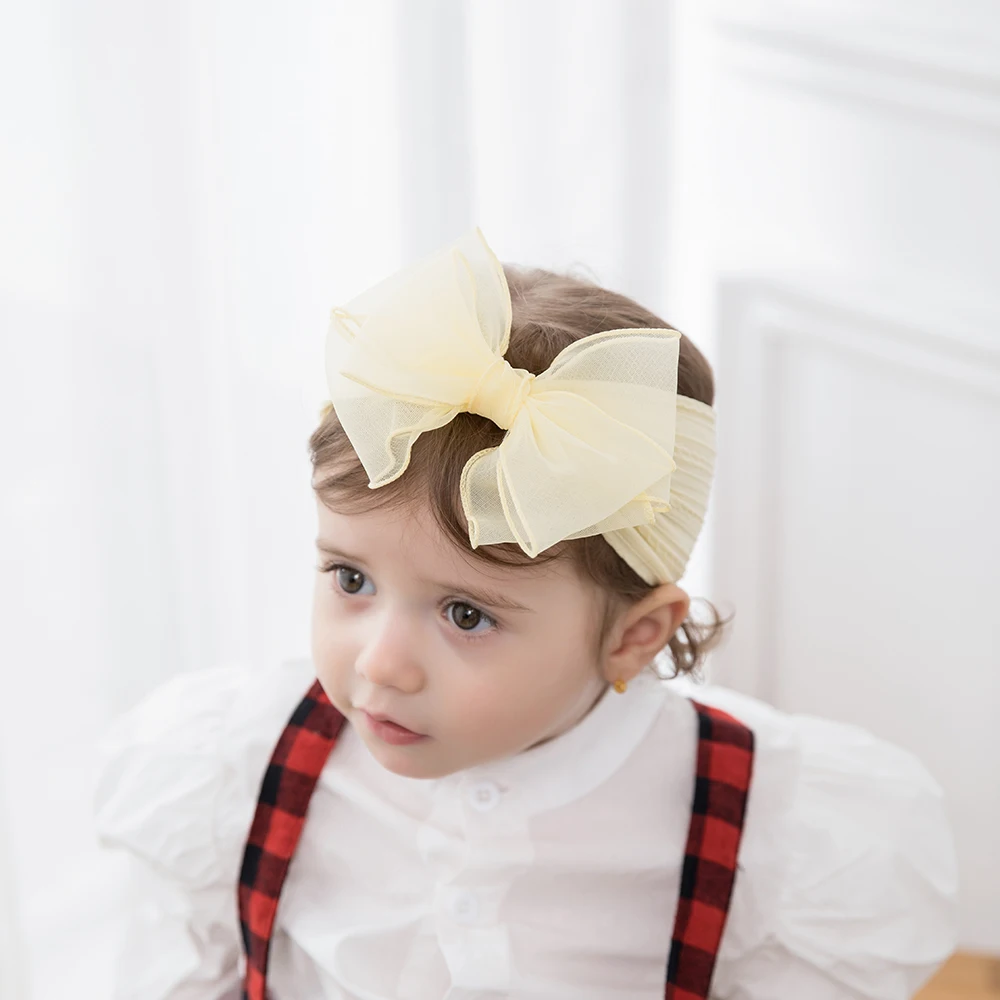 Diadema bebé con lazos de gasa suave elásticos para cabello