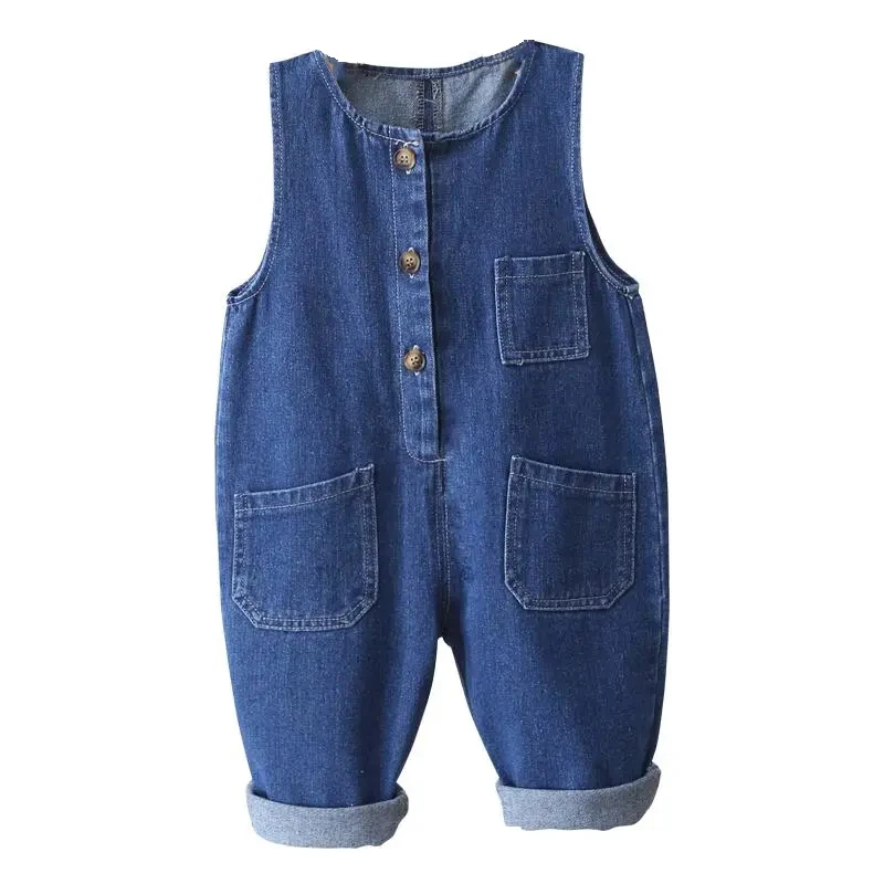Monos de mezclilla azul de algodón puro para niños y niñas - imagen 4