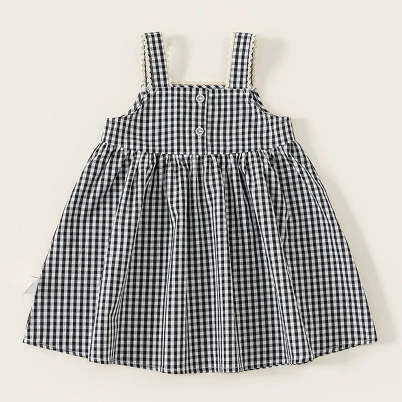 Vestido de bebé sin mangas con lazo y cuadros de verano para niña - imagen 3