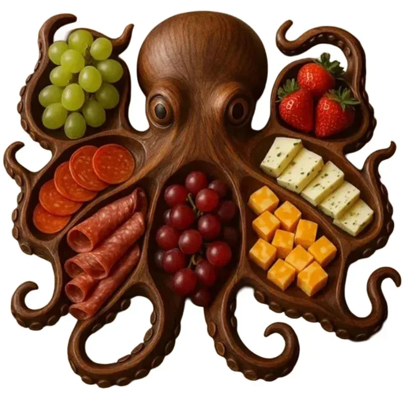 Bandeja charcutería de madera con pulpo para servir - imagen 5