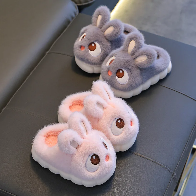 Zapatillas interiores antideslizantes cálidas con conejo para niños - imagen 4