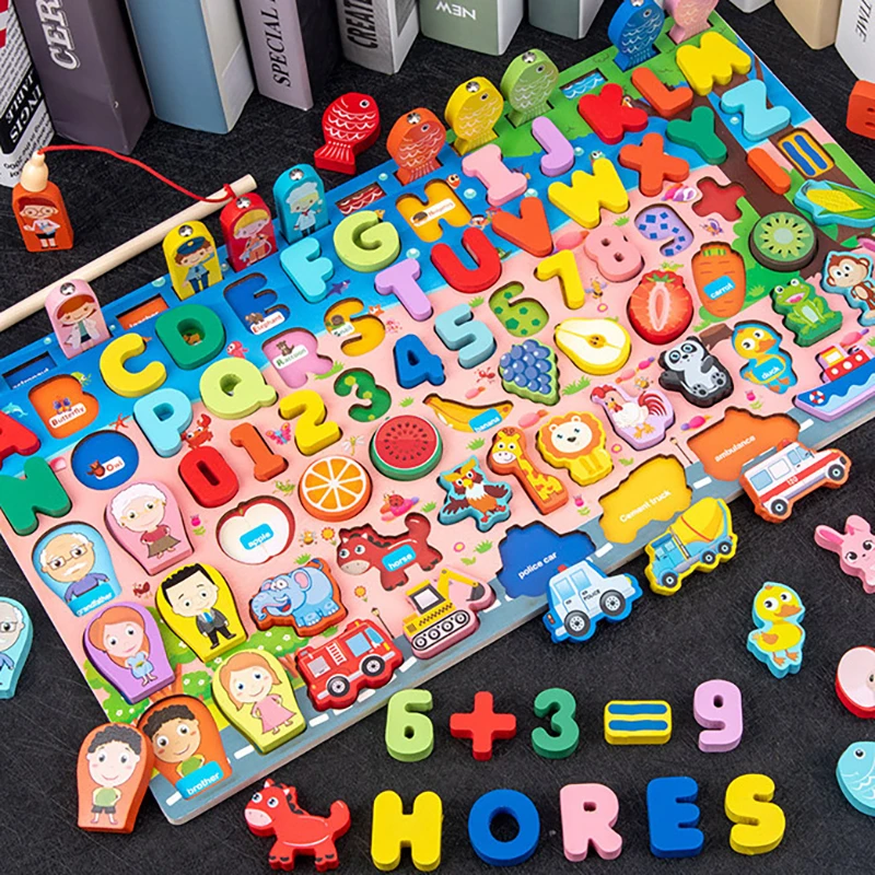 Juego de madera Montessori con alfabeto de frutas