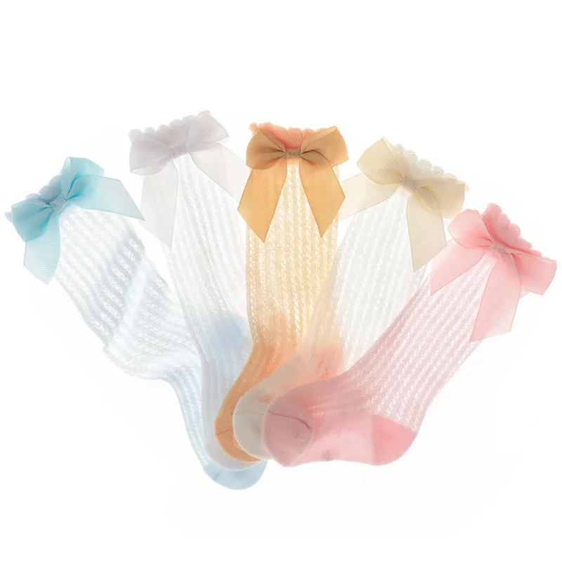 Calcetines largos de algodón con lazo para bebés, malla de verano - imagen 3