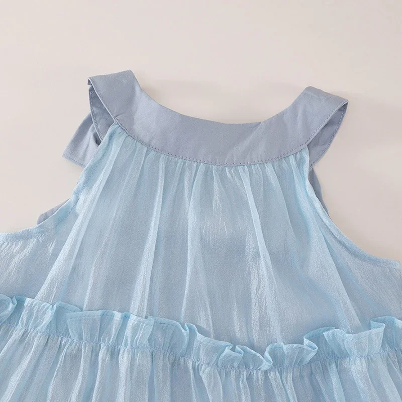 Vestido de verano de malla azul con lazo princesa para bebé - imagen 5