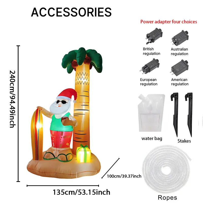 Decoración inflable navideña para exterior con Papá Noel y surf - imagen 3