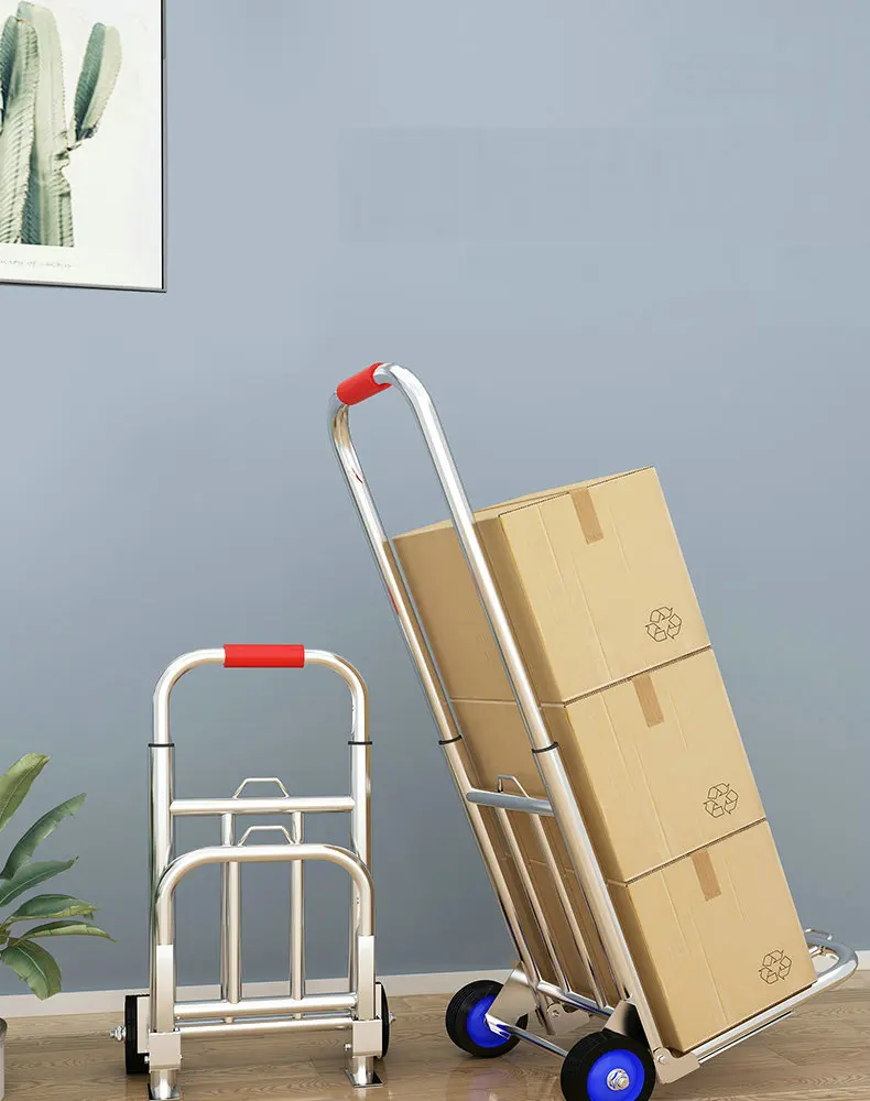 Carrito de compras plegable visto de frente con ruedas de goma