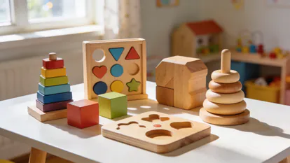 Juguetes de madera educativos para desarrollo infantil.